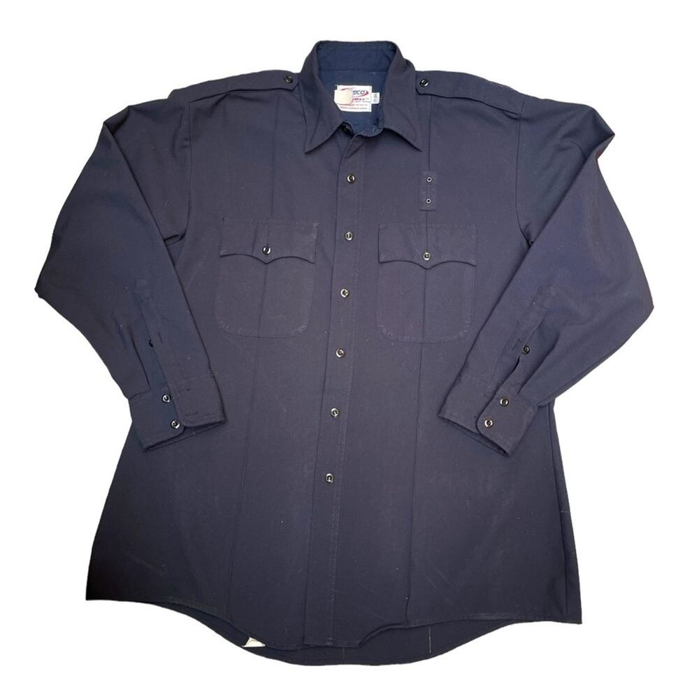 ELBECO Shirt Mens 17-34 Blue Postal Police Button Up Long Sleeve Work Uniform